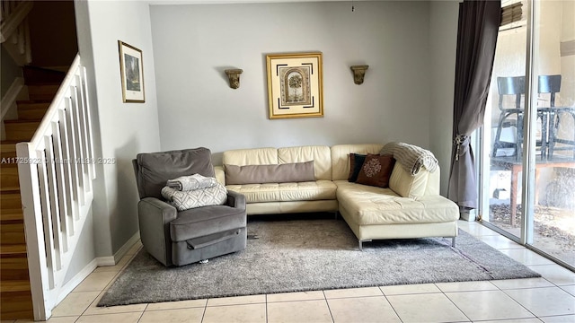 living room with light tile patterned floors