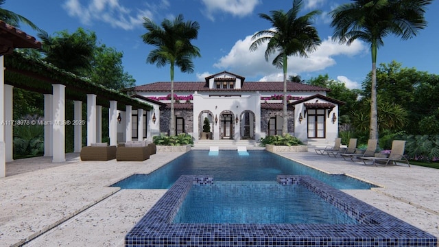 view of pool with a patio area, an infinity pool, and french doors
