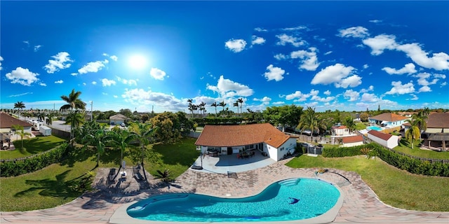 view of swimming pool featuring a gazebo, a patio area, and a yard