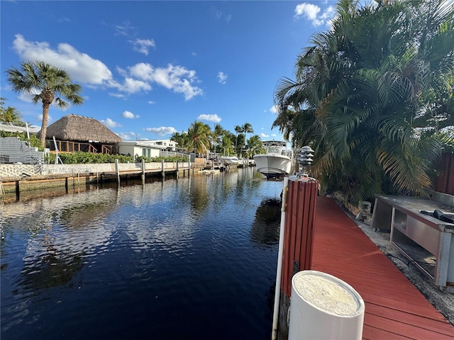 dock area featuring a water view