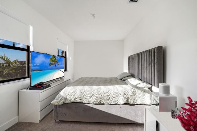 bedroom with light colored carpet