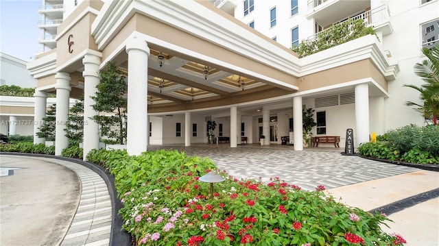 entrance to property with a patio area