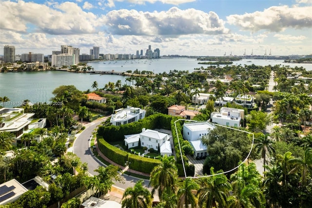 bird's eye view featuring a water view