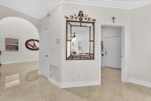 hallway with crown molding