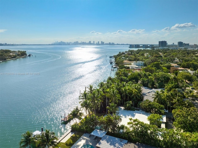 aerial view featuring a water view