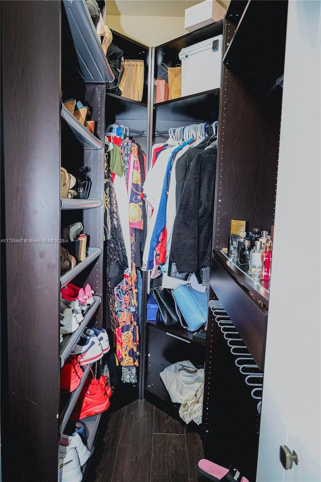 walk in closet featuring dark hardwood / wood-style floors