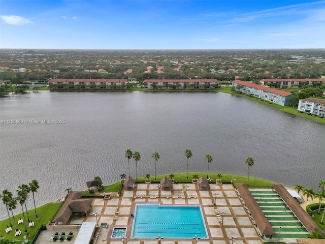 aerial view with a water view