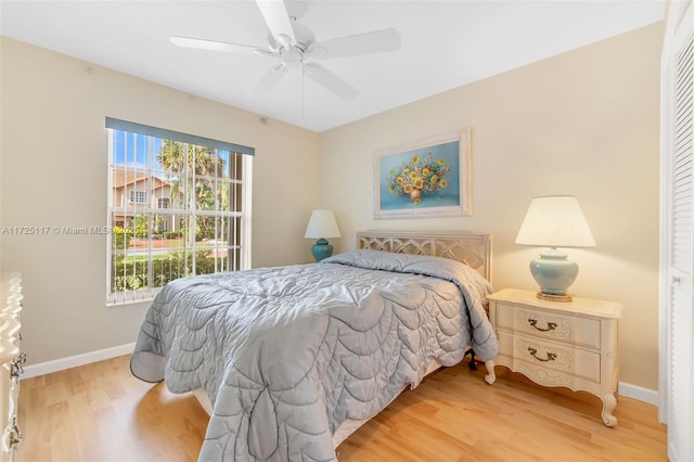 bedroom featuring ceiling fan and wood-type flooring