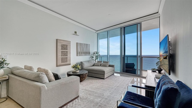 living room with a wall of windows