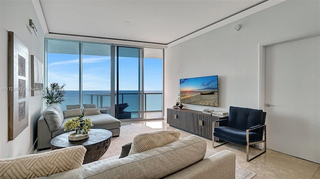 living room featuring a wall of windows and plenty of natural light