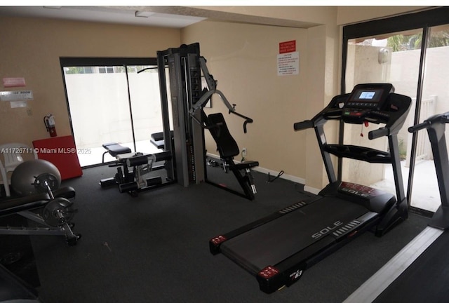 workout area featuring a wealth of natural light