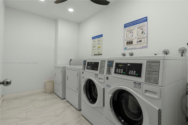 washroom with ceiling fan and independent washer and dryer