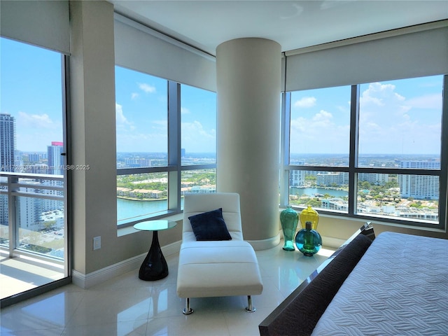 3535 S Ocean Dr Unit 2805, Hollywood, FL 33019 - tiled bedroom with a city view, baseboards, and a water view