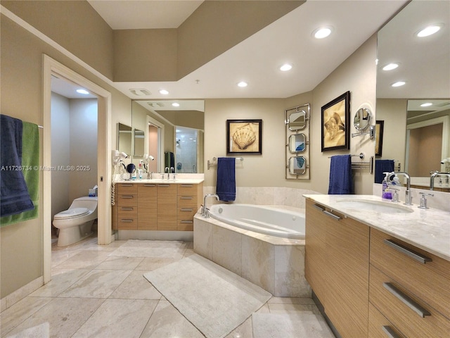 3535 S Ocean Dr Unit 2805, Hollywood, FL 33019 - full bath with toilet, a garden tub, recessed lighting, and two vanities