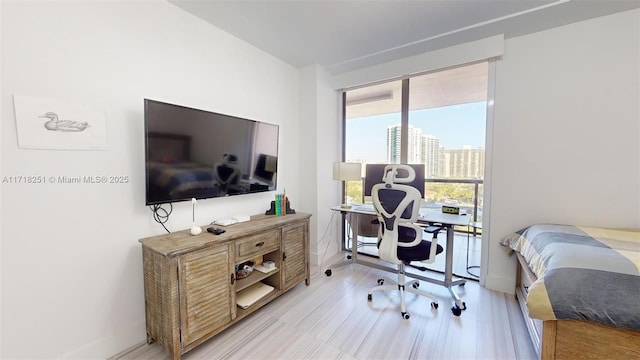 bedroom with light hardwood / wood-style floors