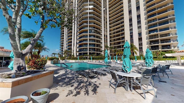 view of pool featuring a patio area