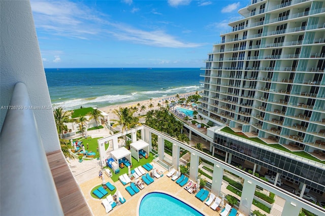 property view of water featuring a view of the beach