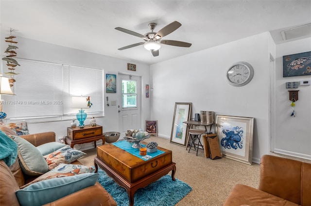 living room with ceiling fan