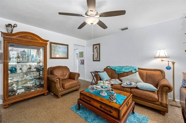 living room with ceiling fan