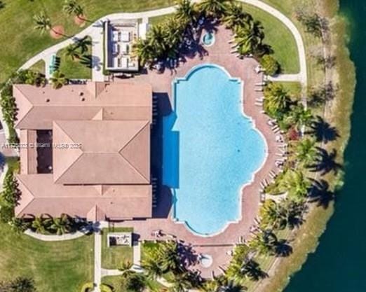 aerial view featuring a water view