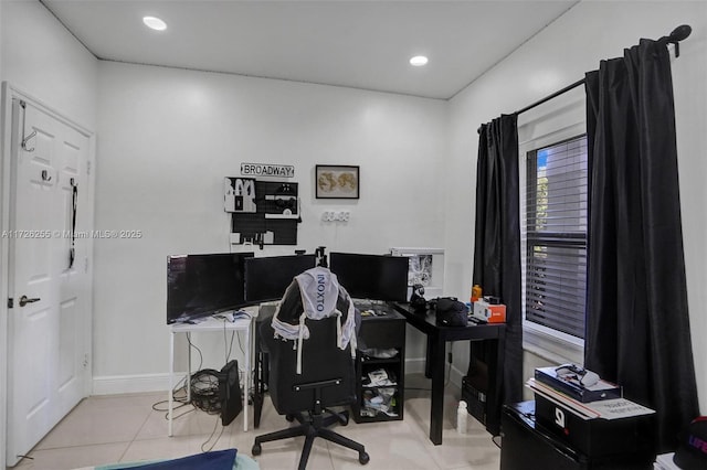 home office featuring light tile patterned floors