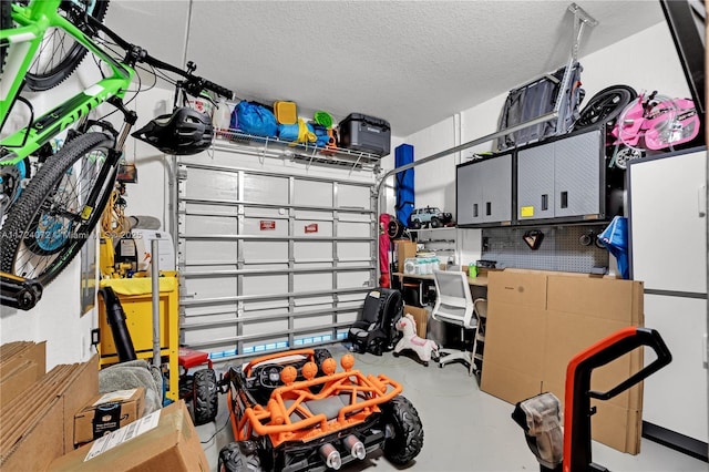 garage with white fridge