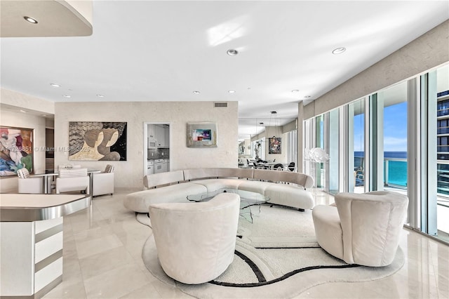 living room with a water view