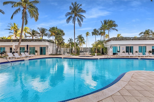 view of swimming pool with a patio