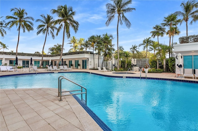 view of pool featuring a patio