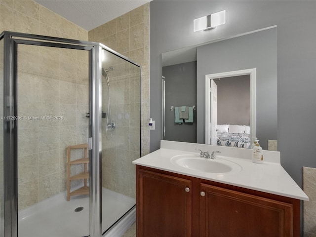 bathroom featuring vanity and walk in shower