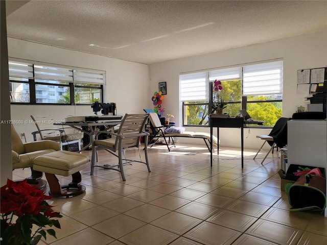 dining area featuring a textured ceiling