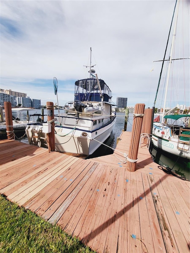 view of dock with a water view