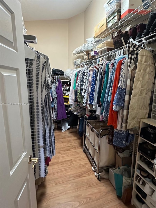 spacious closet featuring light hardwood / wood-style flooring