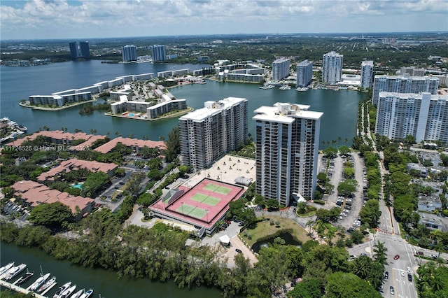 aerial view with a water view