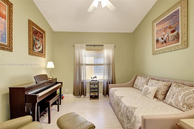 interior space with light hardwood / wood-style flooring and ceiling fan