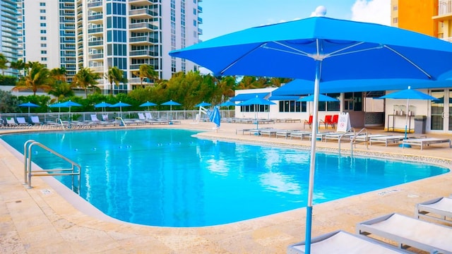 view of pool featuring a patio area