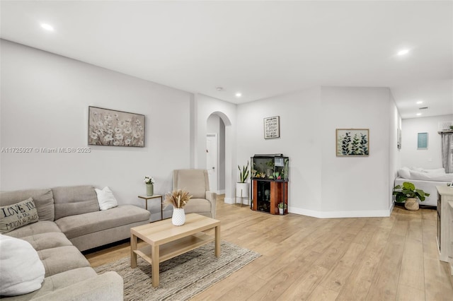 living room with light hardwood / wood-style flooring