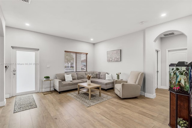 living room with light wood-type flooring