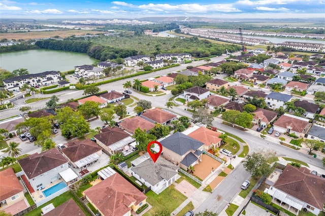 aerial view with a water view