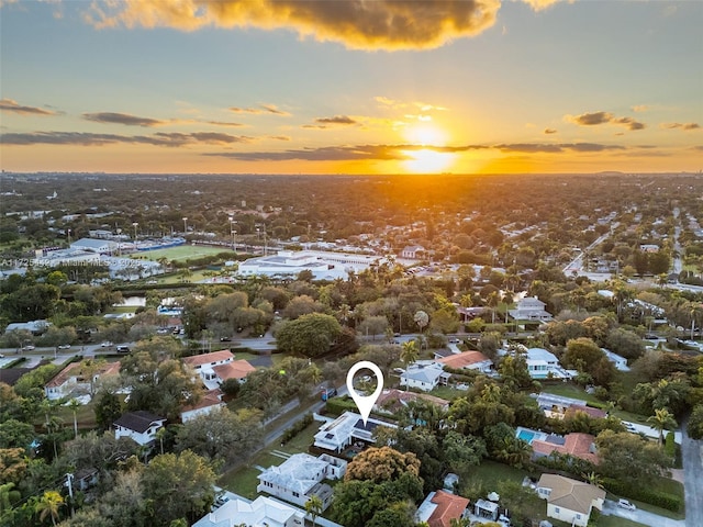 view of aerial view at dusk