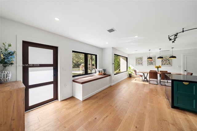 foyer entrance featuring light wood-type flooring