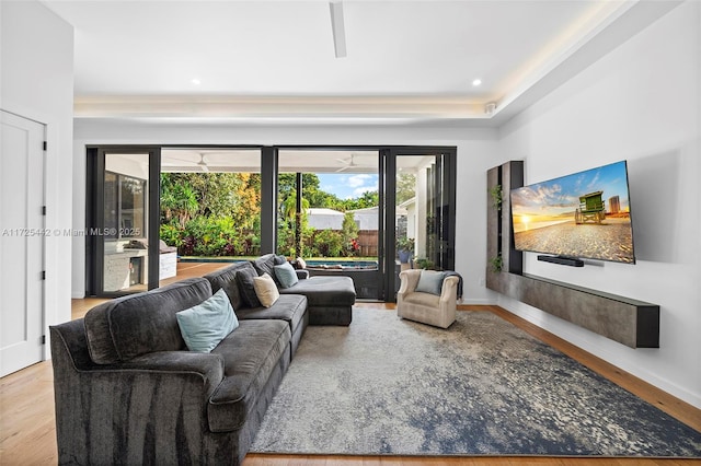 living room with light hardwood / wood-style flooring