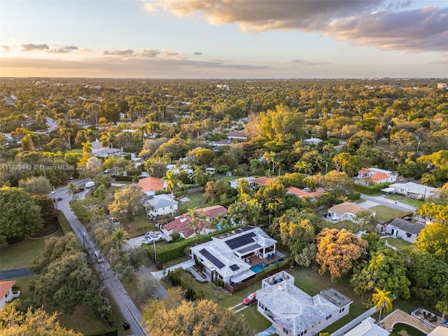 view of aerial view at dusk