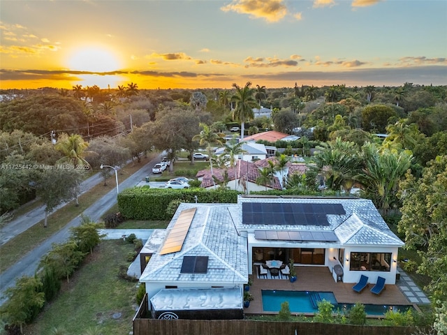 view of aerial view at dusk