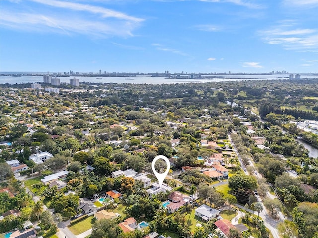 aerial view featuring a water view