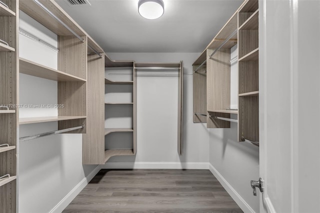 spacious closet with dark wood-type flooring