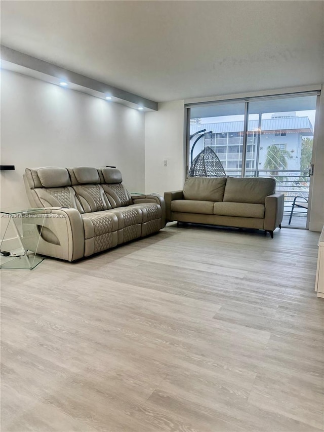 living room with light hardwood / wood-style flooring