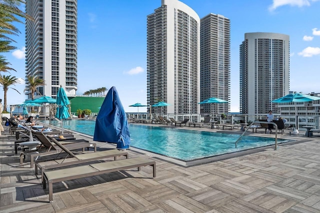 view of pool featuring a patio area