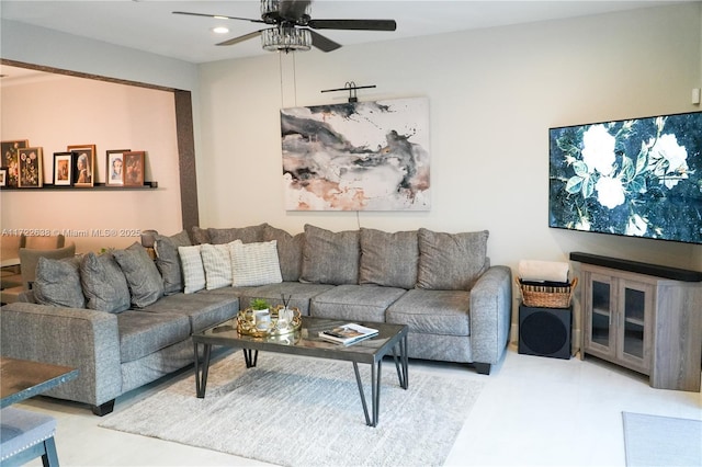 living room featuring ceiling fan