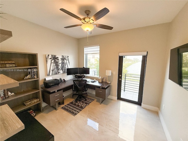 home office featuring ceiling fan